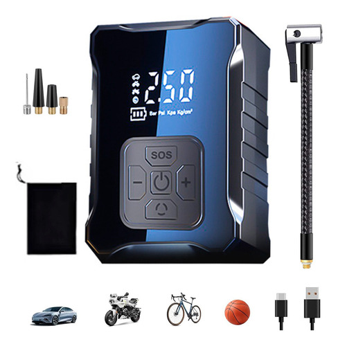 Compresor de Aire Portátil Multiusos - Mini Bomba de Aire Inalámbrica Rápida para Inflar Llantas de Carros, Motos y Bicicletas, Compresor Eléctrico Compacto con Alta Presión para Neumáticos