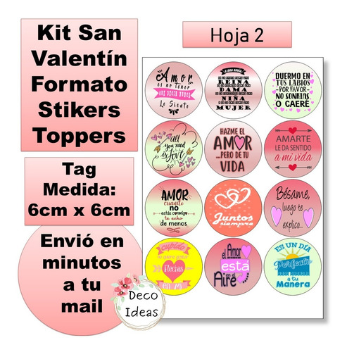 Imagen 4 de 4 de Kit Imprimible A Color Pdf2 San Valentín Tarjetas Etiquetas