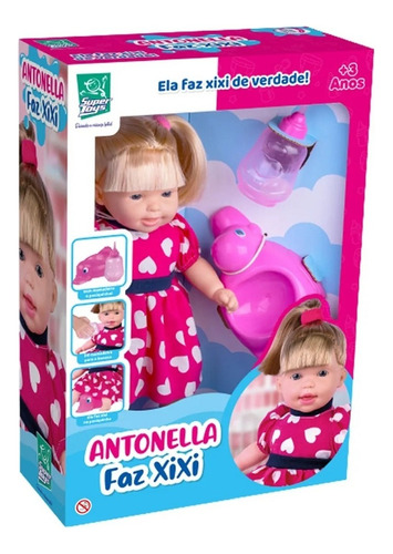 Boneca Antonella 35 Cm Faz Xixi Com Penico Super Toys