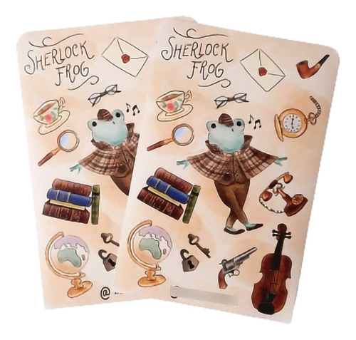 Plancha De Stickers Kawaii Sherlock Frog Bujo Scrap Journal