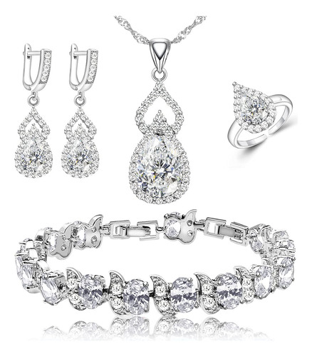 Juego De Joyas Chapadas En Platino Para Mujer Regalo Ideal