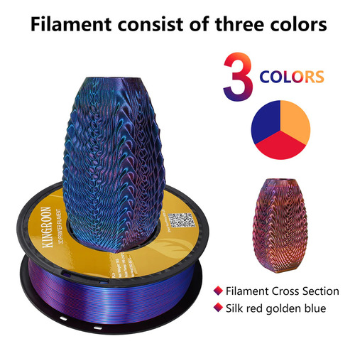 Filamento Tri-color Silk Pla Red/golden/blue 1.75mm Kingroon