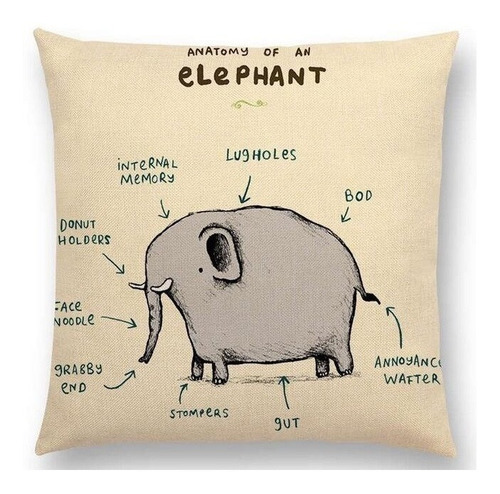 Cojin Anatomia Animales Pug Ajolote Tela Lino Crudo Relleno Color Elephant