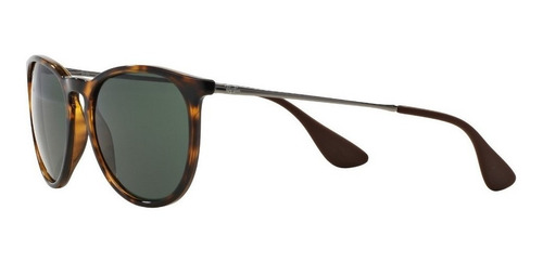 Anteojos de sol Ray-Ban Erika Classic Standard con marco de nailon color polished tortoise, lente green de policarbonato clásica, varilla gunmetal de metal - RB4171