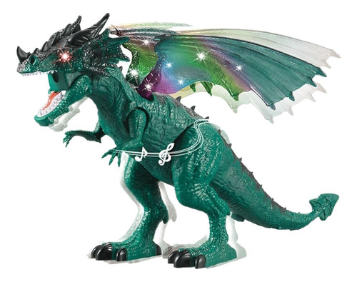 Dinossauro Dragão Lança Solta Fumaça Anda Com Som Led 35cm