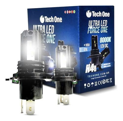 Kit Lâmpada Par Ultra Led Force One H4 8000k 4100lm Techone