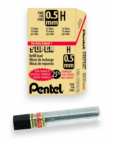 Pentel Super Hi-polymer 144 Minas (12 Tubos) 0.5mm H