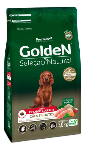 Ração Golden Seleção Natural Cães Filhotes Frango & Arroz 3kg