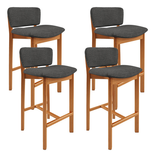 Kit 04 Banquetas Alta Cozinha Jantar Dara Linho Cinza Escuro