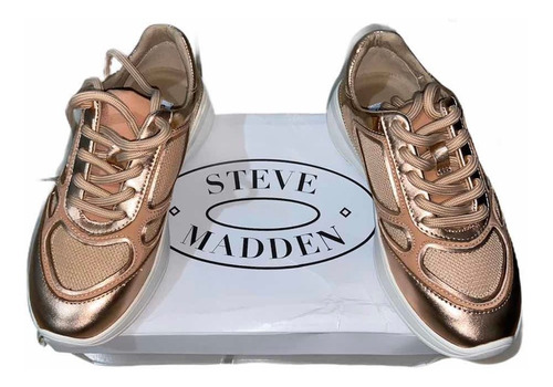 Tenis Steve Madden Rosa Con Oro Rosa Y Suela Blanca #2.5