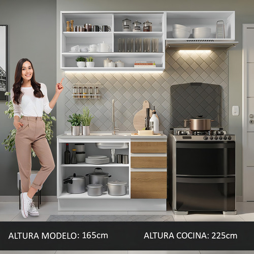 Mueble de Cocina Integral Madesa Glamy 200cm Blanco/Marrón