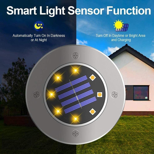12piezas Luces Solares De Tierra Luces Jardín Luces De Disco