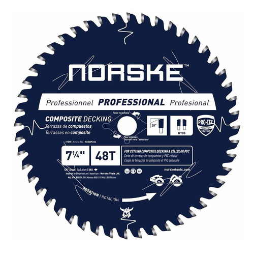Disco Sierra Norske Ncsbp226 7 1/4 X 48t Decking Compuesto