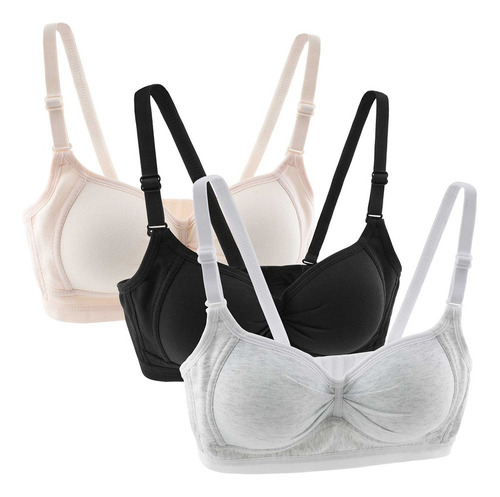 Pack De 3 Sujetadores De Algodón Para Niñas, Bralette De