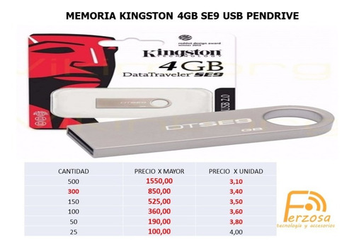 Imagen 1 de 1 de Memoria Kingston 4gb Se9 Usb Pendrive X Mayor Desde $3.10