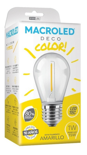 Macroled Lampara Led Deco Color Amarillo Gota 1w S14 E27