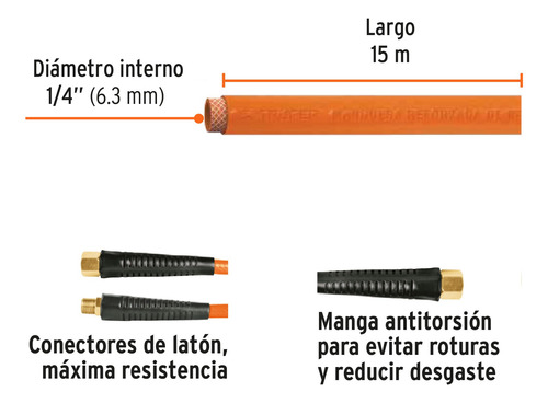 Manguera De Pvc Para Compresor 15mts X 1/4, Man-pi-15-1/4