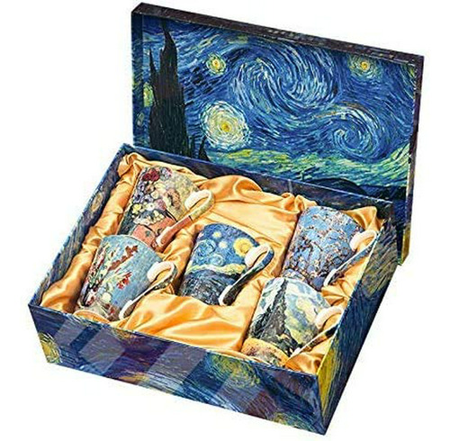 Van Gogh Bone China Juego De 5 Tazas Grandes Para Café Y Té,