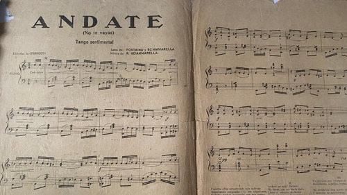 Antigua Partitura Tango Andate Sciammarella Y Fontaina Mv (Usado)