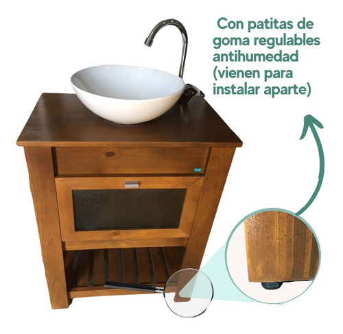 Imagen 4 de 9 de Vanitory Apoyo Madera Maciza Estilo Campo Rustico Puerta 60