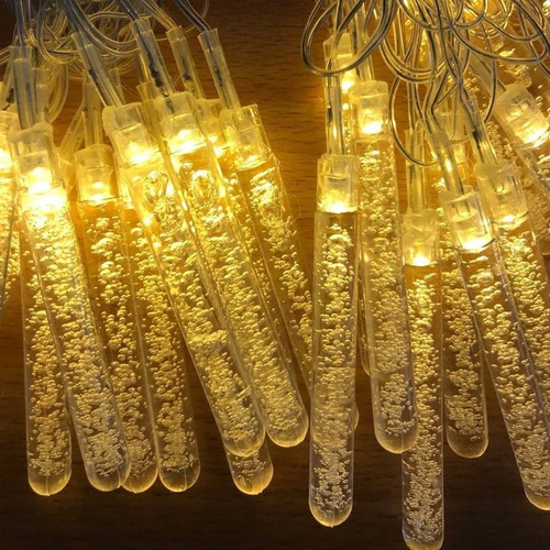 Imagen 5 de 9 de Palitos Led 100mm Guirnalda X40 Blanco Calido Pilas Estilo Nieve Hielo Navidad Decoracion Shox Palermo