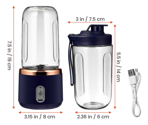 Mini Licuadora Portatil Usb Recargable 400ml Con 2 Vasos