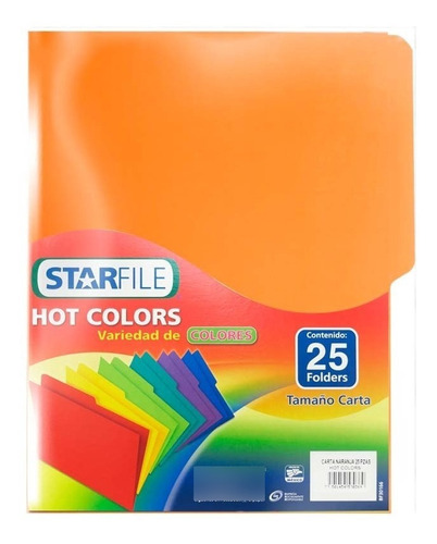 Star File Folder Tamaño Carta Hot Color Naranja Pack C/25 Pz