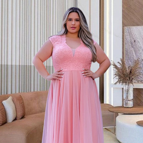Vestido Festa Marsala Plus Size Madrinha Luxo Brilho
