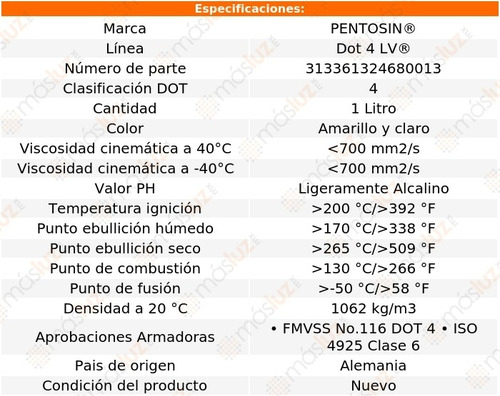 1 Lt Líquido De Frenos Pentosin Dot 4 Lv Tt L5 2.5l 12/13