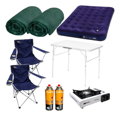 Conjunto Mesa + Cadeiras E Colchão P/camping Completo