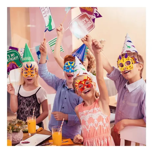 Juego De 24 Máscaras De Dinosaurio Para Colorear Con Lápices De Acuarela – Set De Manualidades Infantil Para Cumpleaños Y Halloween