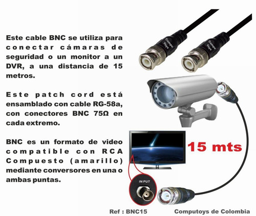 Imagen 4 de 6 de Cable Bnc Macho-macho 15 Mts Ref: Bnc15 Computoys Sas