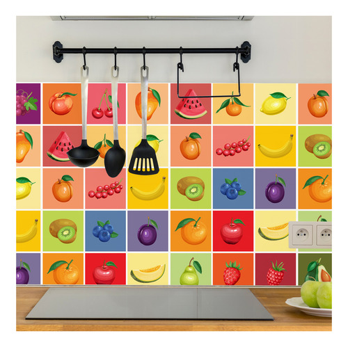 Adesivo De Azulejo Para Cozinha Frutas 20x20 Cm 24un