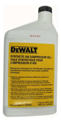 Aceite Para Compresores Dewalt D55001 De 1 Cuarto De Galón