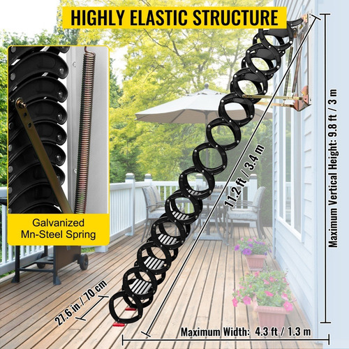 Vevor 3m Escalera Telescópica Retráctil Plegable Portátil Color Negro