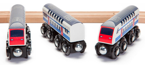 Set De 2 Motores De Tren Y 1 Automóvil De Madera, Juguete De