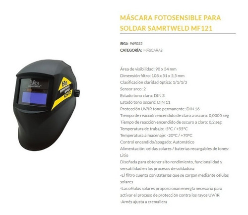 Imagen 2 de 3 de Mascara Para Soldar Careta Fotosensible Bta Samrtweld Mf121