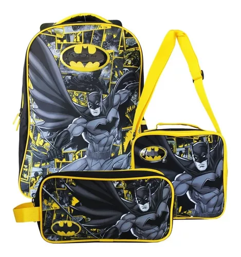 Pack Escolar Batman Mochila Con Ruedas + Lonchera Y Estuche