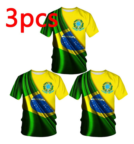 Playera 3d Esportiva Manga Curta Bandeira De Brasil, 3 Piez