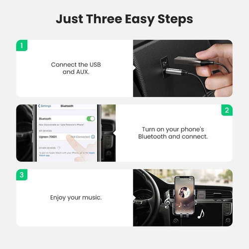 Imagen 7 de 9 de Adaptador Receptor Usb Bluetooth 5.0 Jack 3.5mm Auto Ugreen