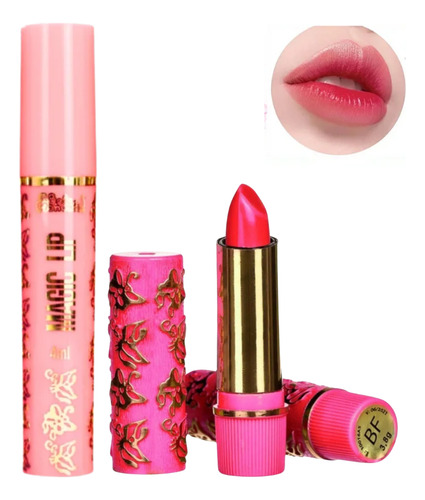 Kit Gloss Labial E Batom Da Vovó Lábios Rosa E Hidratados