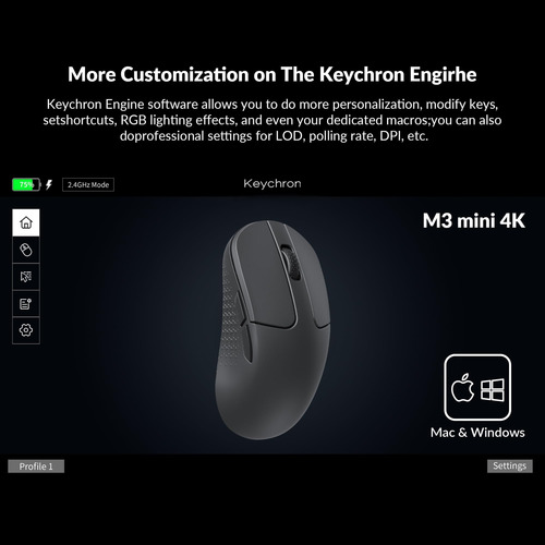 Keycron M3 Mini 4k Bluetooth Optical Mouse, Sensor Pixart 33