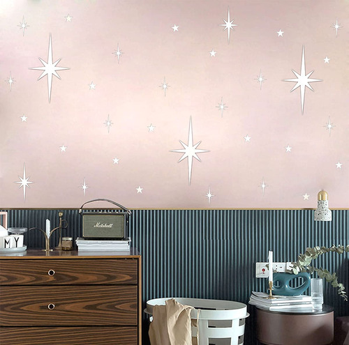 Calcomanias De Pared 3d Estrellas Espejos Autoadhesivas