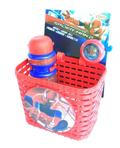 Canasto Timbre Y Caramañola Spiderman  Para Bicicleta Niño