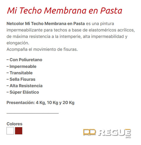 Combo Membrana Pasta Poliuretano 20k + Venda Elastica 10x25m Blanco Mate