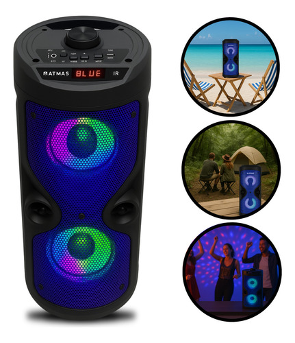 Caixa De Som Potente Bluetooth Portátil Com Alto Falante Potente Até 6 Horas De Bateria Caixa De Som Bluetooth Portátil Com Microfone Usb 10w Marca Atmas