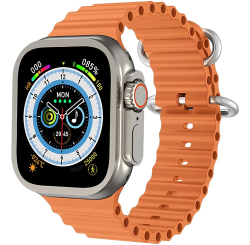 Smartwatch W68+ Ultra Series 8 Nfc Tela 2,02 Caixa Preto Pulseira Laranja Bisel Preto Desenho Da Pulseira Mesh