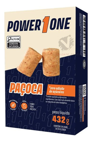 Paçoca Zero Açucar 18g - Power One Com 24 Unidades Sabor Paçoca