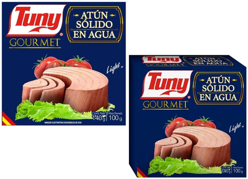 2 Atún Sólido Tuny Light Gourmet En Agua 140 Gr C/u