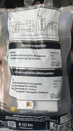 Toma Corriente + Interruptor Mercury Premium 15a Tienda